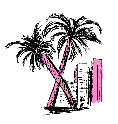 Illustration of Palmtrees and a buildings.